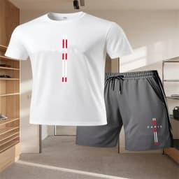 2026 Men's Set New Fashion Sports Set Men's Sports Shirt Set Men's Round Neck Short Sleeve Shorts Sports Set 2-piece Set