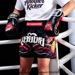Muay Thai Shorts Men Women Youth Satin Boxing Trunks with Fire Snake Print Thai Letter Embroidery Elastic Waist Kickboxing Pants