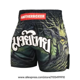 Muay Thai Shorts Men Women Youth Satin Boxing Trunks with Fire Snake Print Thai Letter Embroidery Elastic Waist Kickboxing Pants