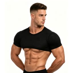 Black Crop Top Short Sleeve Men Half Tops Slim Fit Muscle Athletic Workout Gym Sport T-Shirt Training Running Cropped TShirt