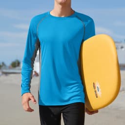Anfilia Mens UPF 50+ Long Sleeve Rash Vest Quick Dry Rash Guards Surfing Swim Shirt
