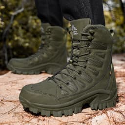 Men Mountaineering Shoes Outdoor Non-slip Tactical Boot Desert Boot Breathable Leather Upper High Top Field Training Safety Shoe