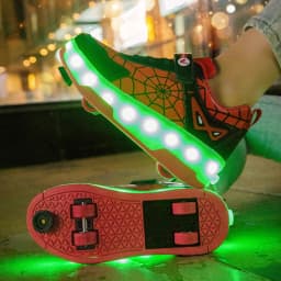 Spider Web Design LED Light up Roller Skates Unisex Children Students Walking Shoes Chargeable Lights Wheel Skate Shoes
