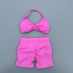 2 Pieces Yoga Gym Set Women Seamless Strappy Yoga Bra High Waist Workout Scrunch Shorts Sports Set Fitness Clothes Sportswear