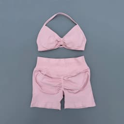 2 Pieces Yoga Gym Set Women Seamless Strappy Yoga Bra High Waist Workout Scrunch Shorts Sports Set Fitness Clothes Sportswear