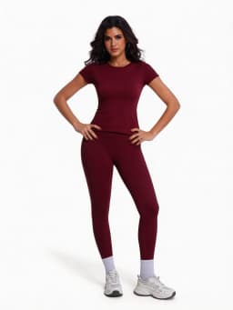Women's 2 Piece Workout Set, Ultra-Soft Short Sleeve T-Shirt & High Waist Leggings, Seamless Butt Lifting Yoga Outfit for Gym, R