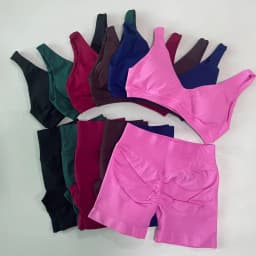 2 Pieces Seamless Yoga Set Women Scoop Backless Sports Bra V Neck Top Scrunch Shorts Yoga Suit Outfits Gym Clothes Workout Sets