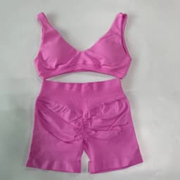 2 Pieces Seamless Yoga Set Women Scoop Backless Sports Bra V Neck Top Scrunch Shorts Yoga Suit Outfits Gym Clothes Workout Sets