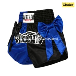 Thai Boxing Shorts Black White Fight Kickboxing Shorts Men Women Kids Muay Thai Boxing Shorts Bow Ribbons Gym MMA Training Pants