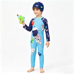 Boys Swimsuit Toddler 3 4 5 6 7 8 9 Years One Piece Kid Swimwear with Cap Long Sleeve Full Body UV Protection Beach Bathing Suit