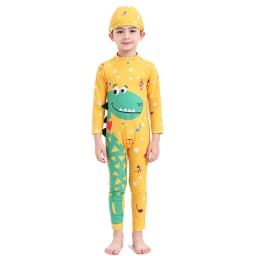 Boys Swimsuit Toddler 3 4 5 6 7 8 9 Years One Piece Kid Swimwear with Cap Long Sleeve Full Body UV Protection Beach Bathing Suit