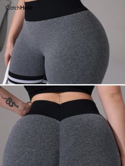Plus Size Women Seamless Yoga Leggings Contrast Stripe High Waist Tummy Control Butt Lift Fitness Workout Gym Tights