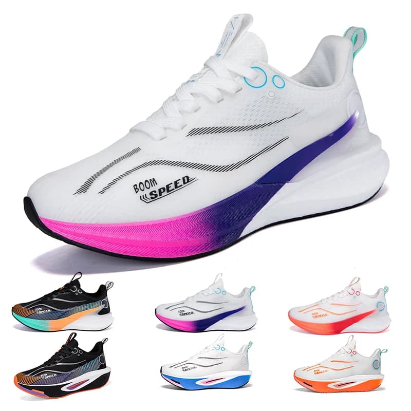 Carbon Fiber Running Shoes Breathable Mesh Stability Sole for Marathon Race Road Training Men Women Lightweight Shock Absorption