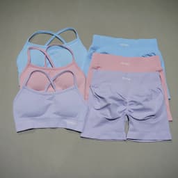 DFDK Women Seamless 2 Piece Workout Set Lace Up Sports Bra High Waist Short Leggings Yoga Gym Cycling Running Activewear