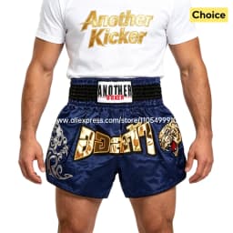 Tiger Muay Thai Shorts Embroidery Boxing Shorts Satin Kickboxing Fight Wear Men Women Kids MMA Training Competition Pants Blue