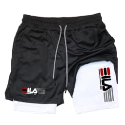 Double Deck Men's Compression Summer Gym Fitness 2-In-1 Double Layer Breathable Running Sports Shorts Casual Quick-Drying Beach