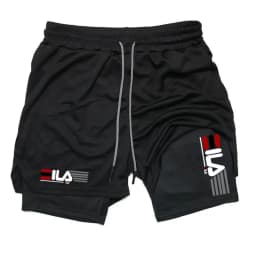 Double Deck Men's Compression Summer Gym Fitness 2-In-1 Double Layer Breathable Running Sports Shorts Casual Quick-Drying Beach