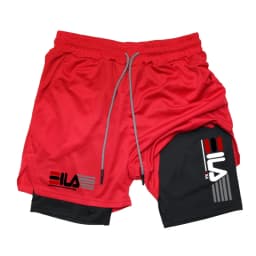 Double Deck Men's Compression Summer Gym Fitness 2-In-1 Double Layer Breathable Running Sports Shorts Casual Quick-Drying Beach