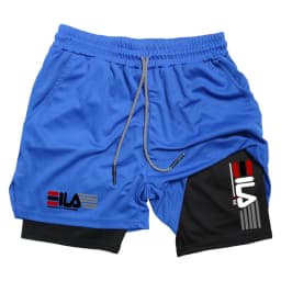 Double Deck Men's Compression Summer Gym Fitness 2-In-1 Double Layer Breathable Running Sports Shorts Casual Quick-Drying Beach