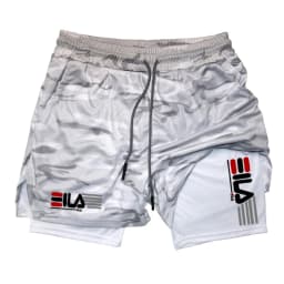 Double Deck Men's Compression Summer Gym Fitness 2-In-1 Double Layer Breathable Running Sports Shorts Casual Quick-Drying Beach