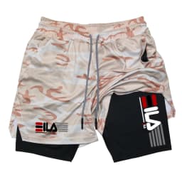 Double Deck Men's Compression Summer Gym Fitness 2-In-1 Double Layer Breathable Running Sports Shorts Casual Quick-Drying Beach