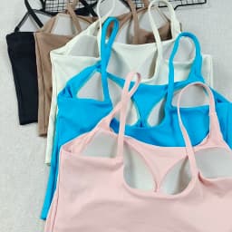 Women's U-Neck Spaghetti Strap Strappy Back Sports Bra Fixed Cups Quick Dry Naked Feel for Yoga Gym