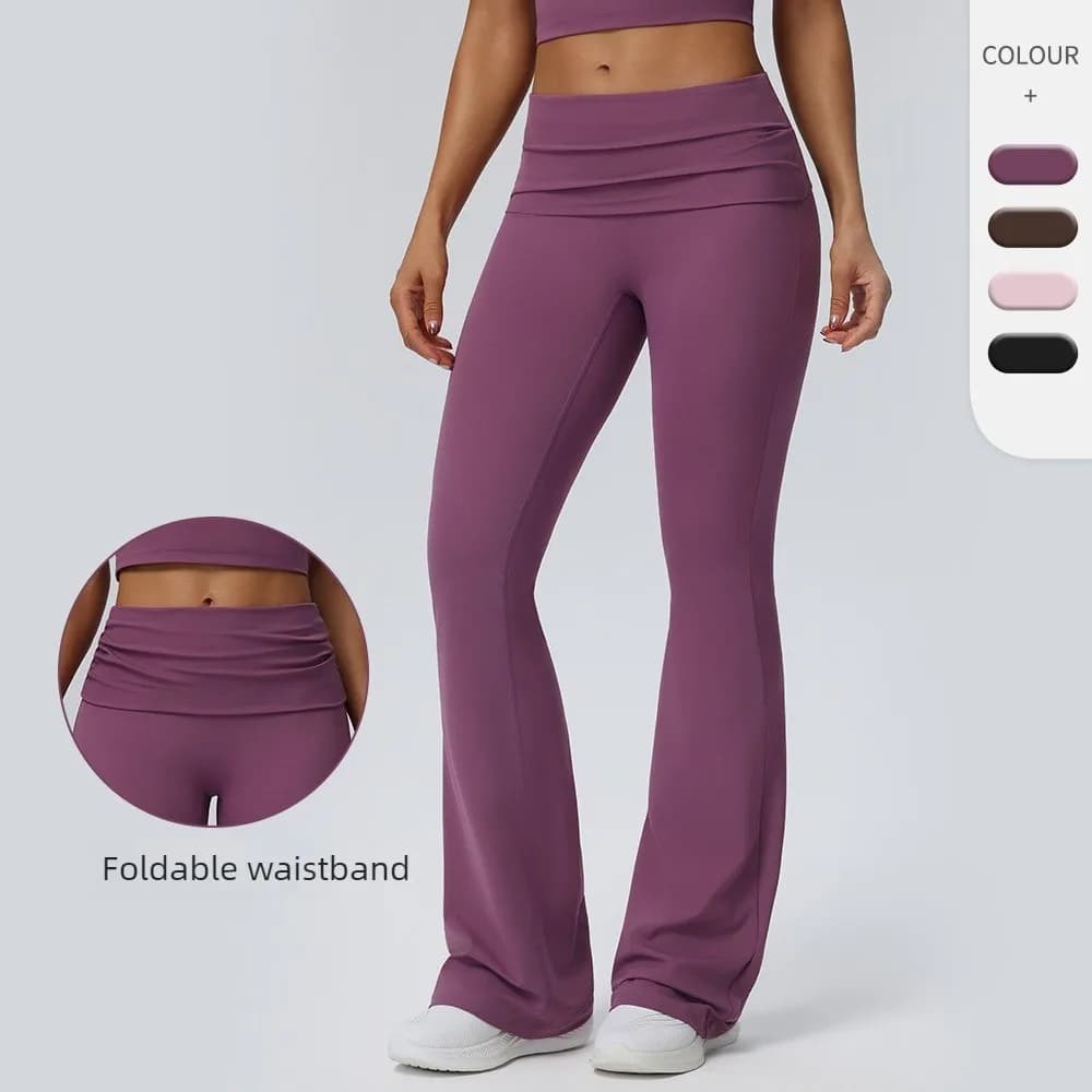 Women Pleated High-Waisted Yoga Pants Butt Lifting Skinny With A Wide-leg Design Flared Leggings for Running Fitness Yoga Pants