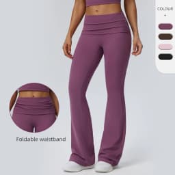 Women Pleated High-Waisted Yoga Pants Butt Lifting Skinny With A Wide-leg Design Flared Leggings for Running Fitness Yoga Pants