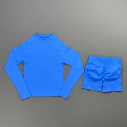 2 Piece Gym Set Women Yoga Crew Neck Long Sleeve Top Butt Lifting Seamless Shorts Soft Lightweight Pilates Daily Fitness Outfit