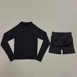 2 Piece Gym Set Women Yoga Crew Neck Long Sleeve Top Butt Lifting Seamless Shorts Soft Lightweight Pilates Daily Fitness Outfit