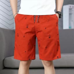 Men's Cotton Shorts Print Casual Shorts Travel Bermuda Shorts Elastic Waist Golf Shorts