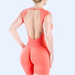 HISTELLO Impact Short Sleeve One Piece Women Gym Bodysuit Yoga Workout Slim Fit Backless Clothes Fitness Running Sports Jumpsuit