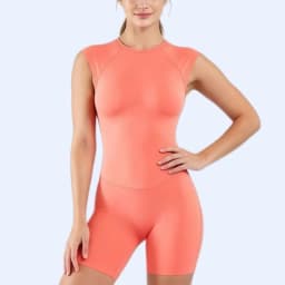 HISTELLO Impact Short Sleeve One Piece Women Gym Bodysuit Yoga Workout Slim Fit Backless Clothes Fitness Running Sports Jumpsuit