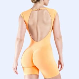 HISTELLO Impact Short Sleeve One Piece Women Gym Bodysuit Yoga Workout Slim Fit Backless Clothes Fitness Running Sports Jumpsuit