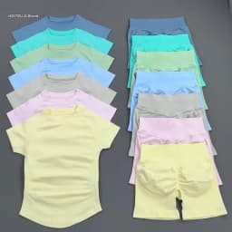 HISTELLO Impact Shorts Set 2 Pieces Women Soprts Short Sleeve Top Seamless Yoga Leggings Fitness Sets Running Workout Gym Suit