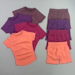 HISTELLO Impact Shorts Set 2 Pieces Women Soprts Short Sleeve Top Seamless Yoga Leggings Fitness Sets Running Workout Gym Suit