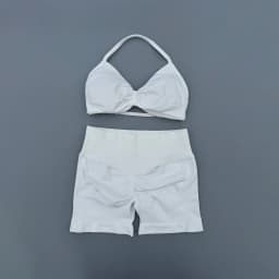 2 Piece Sports Gym Set Strappy Bra Ruched Backless Halter Push Up Yoga Scrunch Shorts Running Sportswear Woman Seamless Yoga Set