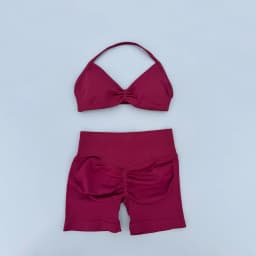 2 Piece Sports Gym Set Strappy Bra Ruched Backless Halter Push Up Yoga Scrunch Shorts Running Sportswear Woman Seamless Yoga Set