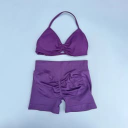 2 Piece Sports Gym Set Strappy Bra Ruched Backless Halter Push Up Yoga Scrunch Shorts Running Sportswear Woman Seamless Yoga Set