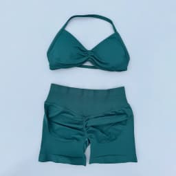 2 Piece Sports Gym Set Strappy Bra Ruched Backless Halter Push Up Yoga Scrunch Shorts Running Sportswear Woman Seamless Yoga Set