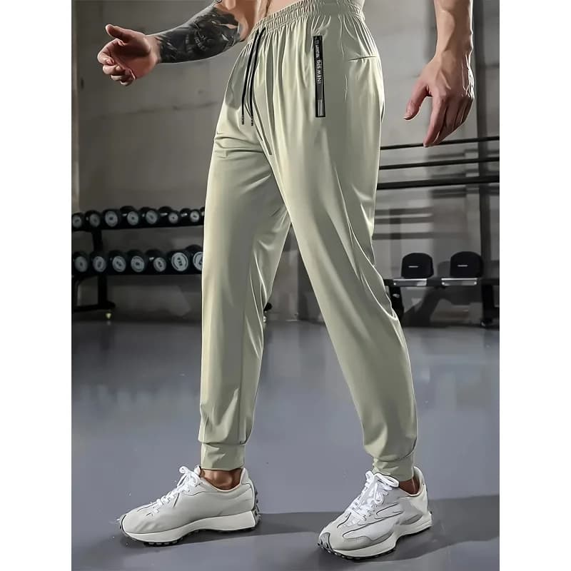 Summer Clothes Football Men's Ice Silk High Elastic Breathable Trousers With Drawstring Zipper Pockets Casual Sports Trousers