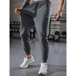 Summer Clothes Football Men's Ice Silk High Elastic Breathable Trousers With Drawstring Zipper Pockets Casual Sports Trousers