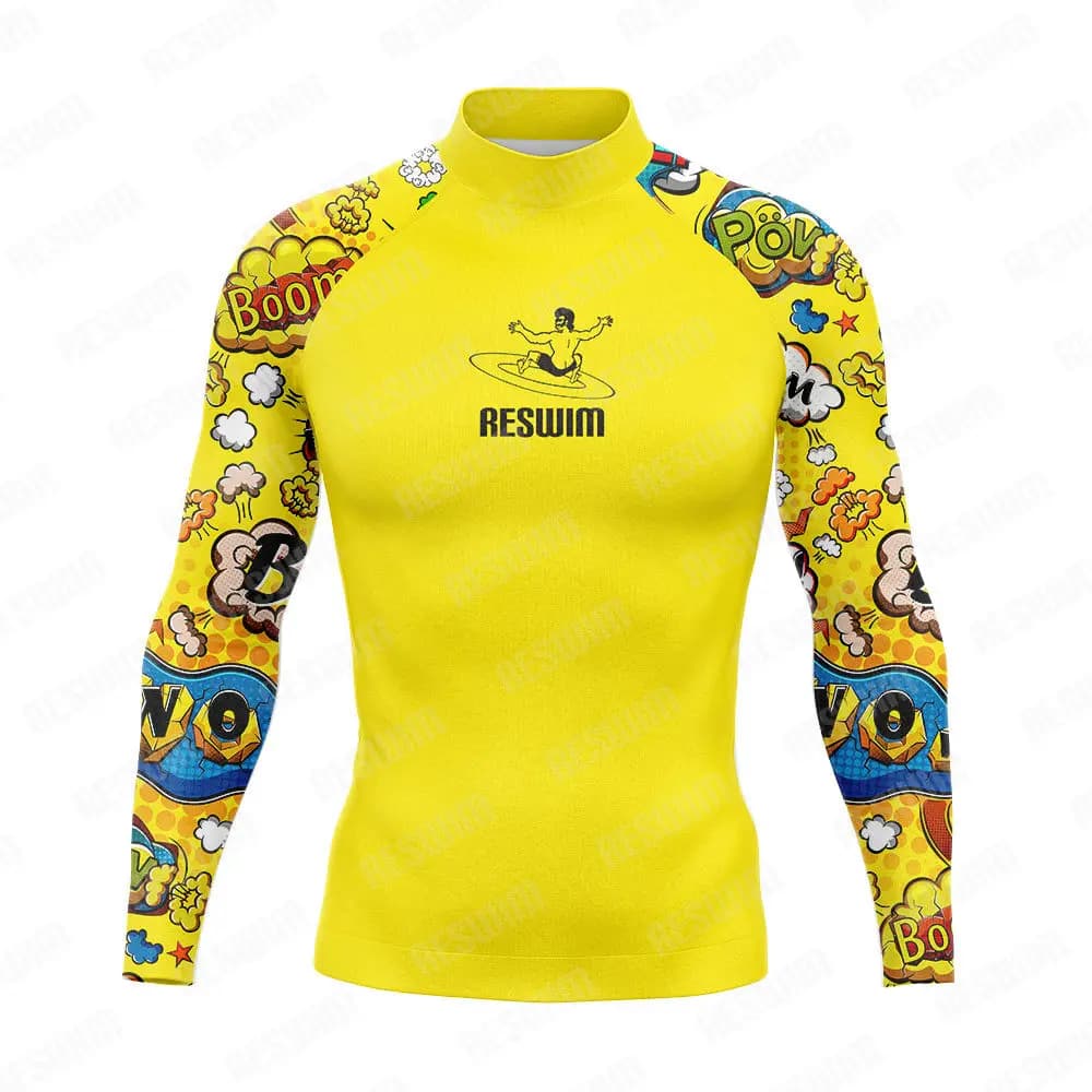 Men's Surfing Suit Funny Rash Guards Swimwear Long Sleeve T-shirt Boy Beach UV Protection Swimsuit Surf Swimming Tights Sports