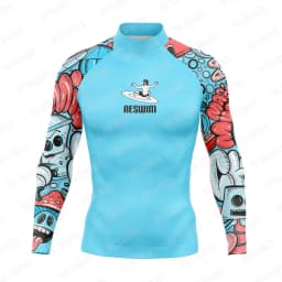 Men's Surfing Suit Funny Rash Guards Swimwear Long Sleeve T-shirt Boy Beach UV Protection Swimsuit Surf Swimming Tights Sports