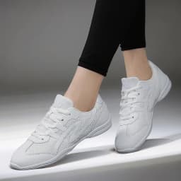 White Cheerleading Dance Shoes for Women Men Non-Slip Flexible Sole Breathable Mesh Athletic Training Sneakers for Gymnastics