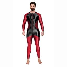 AMORESY Men's Color-block Sport Long-Sleeved Jumpsuit Tight-Fitting Spandex Swimsuit Swimwear Catsuit Overall Playsuits