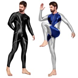 AMORESY Men's Color-block Sport Long-Sleeved Jumpsuit Tight-Fitting Spandex Swimsuit Swimwear Catsuit Overall Playsuits