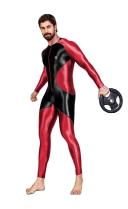 AMORESY Men's Color-block Sport Long-Sleeved Jumpsuit Tight-Fitting Spandex Swimsuit Swimwear Catsuit Overall Playsuits