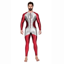 AMORESY Men's Color-block Sport Long-Sleeved Jumpsuit Tight-Fitting Spandex Swimsuit Swimwear Catsuit Overall Playsuits