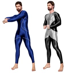 AMORESY Men's Color-block Sport Long-Sleeved Jumpsuit Tight-Fitting Spandex Swimsuit Swimwear Catsuit Overall Playsuits